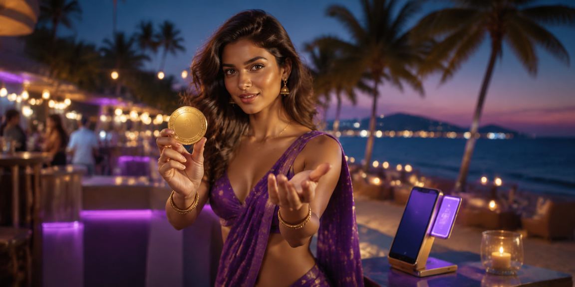 Mobile payment transaction on Indian beach during IPL season