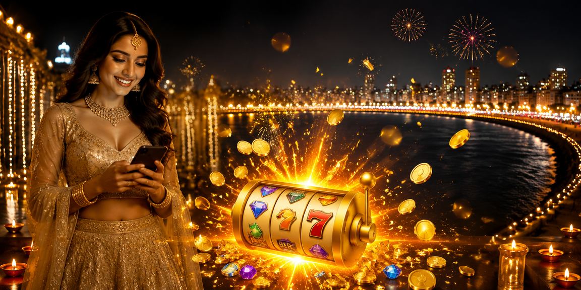 Mumbai Marine Drive nightlife with slot game neon theme